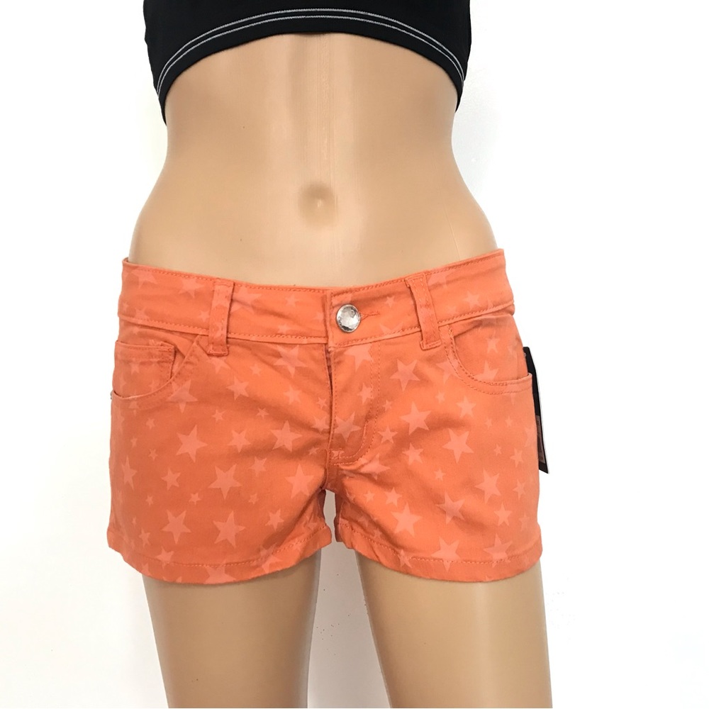 Women Juniors Teens Stars Print Low Rise Denim Jeans Shorts Pants 7